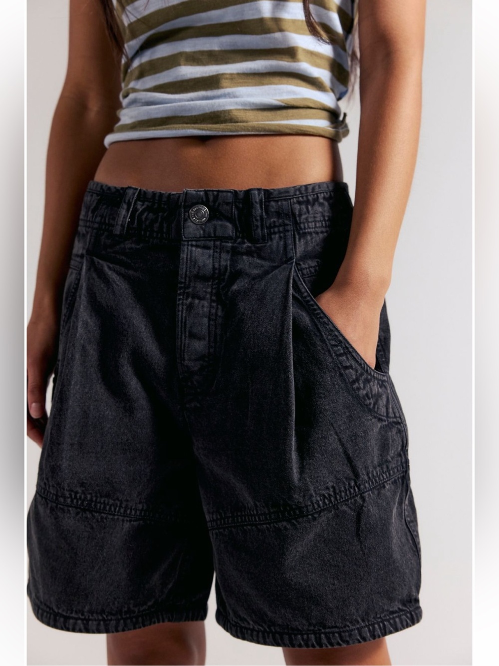 Free People Wild Rebel Barrel Shorts Black 14 NWT Wide Leg Denim Jean Short - Picture 4 of 11